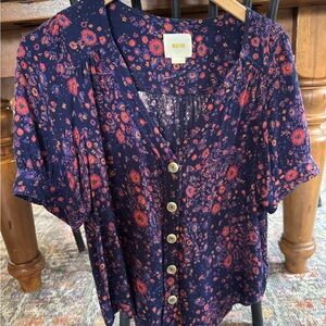 Maeve Navy and Red Floral Blouse